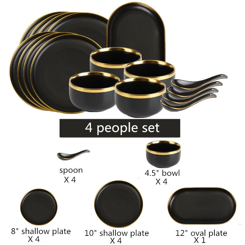 Black with Golden Rim Tableware