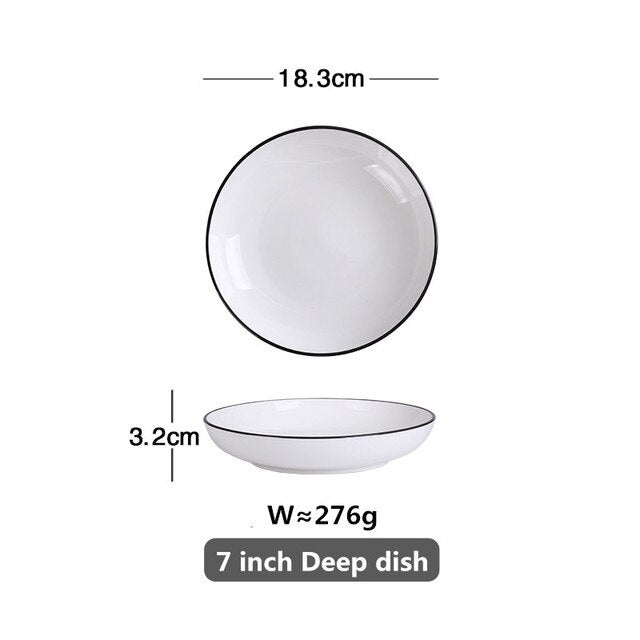 White With Black Edge Ceramic Tableware