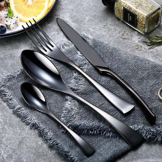 24 Piece Black Cutlery Set