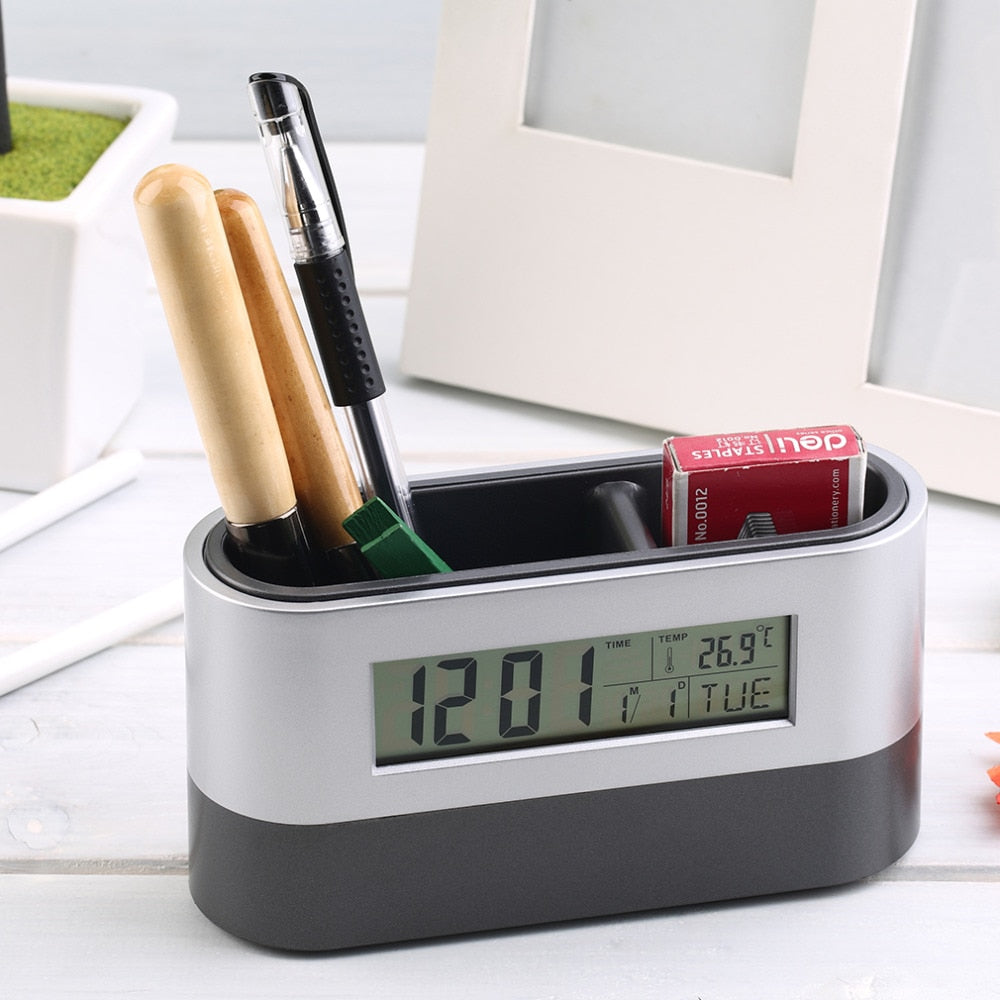 Desk Table Clock with Stationary Organiser