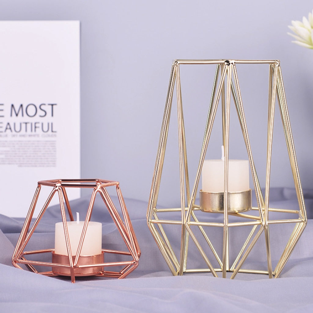 Golden Geometric Candle Holders