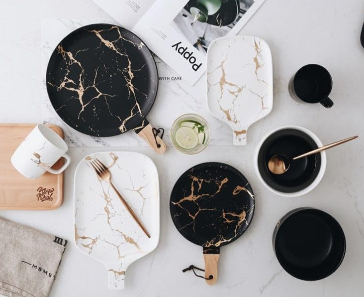 Black and White Marble Servingware