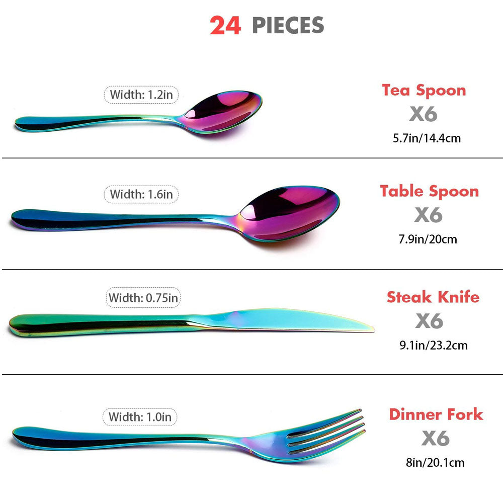 24 Piece Rainbow Cutlery Set