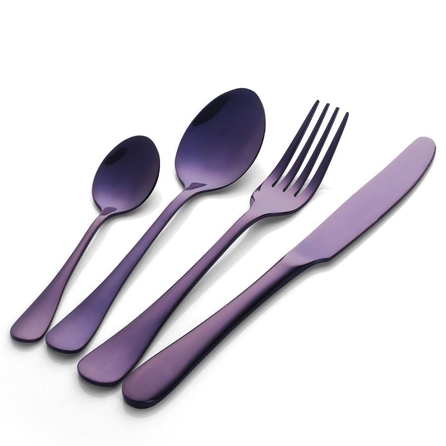 24 Piece Purple Cutlery Set